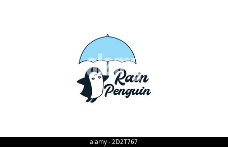 pinguin mit Regenschirm niedlich Cartoon Logo Vektor Illustration Stock Vektor