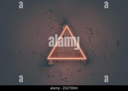 3d-Rendering von rot hellen Dreiecksform auf graue Wand Stockfoto