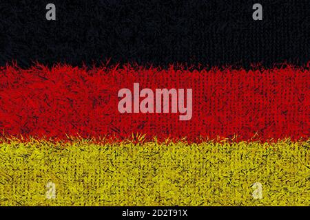 3d-Darstellung der gestrickten Wolldeutschen Flagge in der Vorderansicht Stockfoto