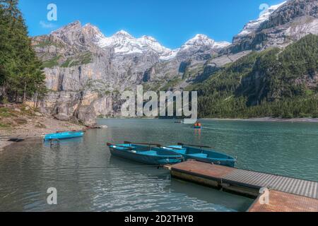 Oeschinensee, Kandersteg, Bern, Schweiz, Europa Stockfoto