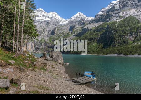 Oeschinensee, Kandersteg, Bern, Schweiz, Europa Stockfoto