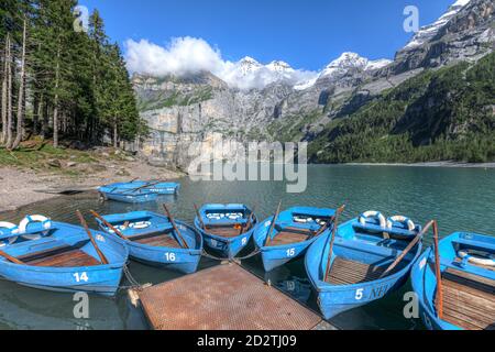 Oeschinensee, Kandersteg, Bern, Schweiz, Europa Stockfoto