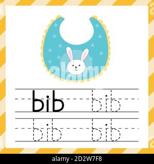 Arbeitsblatt zum Nachverfolgen von Wörtern - Bib. Lernmaterial für Kinder Stock Vektor