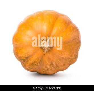 Orangefarbener runder Kürbis isoliert auf weißem Hintergrund Stockfoto