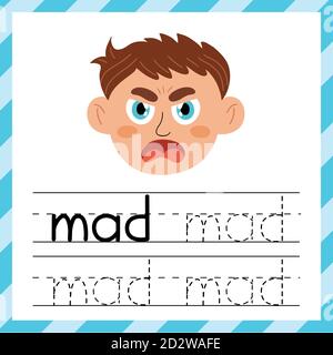 Arbeitsblatt „Tracing Words“ – „Mad. Lernmaterial für Kinder. Ich kann Wortvorlage schreiben Stock Vektor