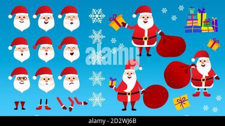 Weihnachtsmann in roten Kleidern. Satz von verschiedenen Emotionen Charakter Santa. Glücklicher alter Mann mit weißem Bart. vektor-Illustration im Cartoon-Stil Stock Vektor