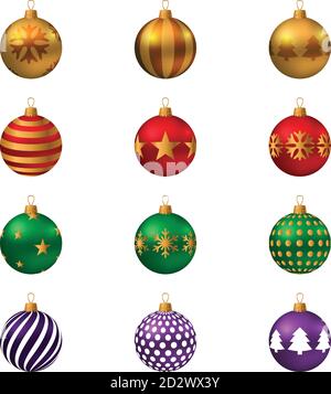 Set von realistischen farbigen Weihnachtskugeln. Stock Vektor