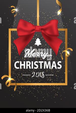 Die Inschrift von fröhlichen Weihnachten in einem goldenen Rahmen und Mit einem Re Stock Vektor