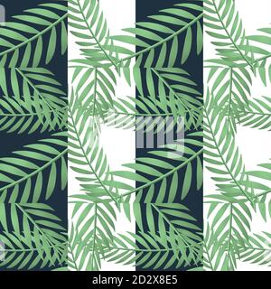 Grünes botanisches Design auf blauweißem Hintergrund. Abbildung. Nahtloses Muster Stockfoto