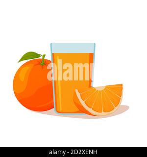 Ein Glas frischen Orangensaft. Reife Zitrusfrüchte. Flache Vektorgrafik. Stock Vektor
