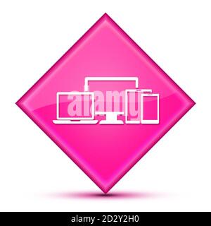Symbol für digitale intelligente Geräte auf luxuriösem wellenförmigen rosa Diamanten isoliert Abstrakte Darstellung der Schaltfläche Stockfoto