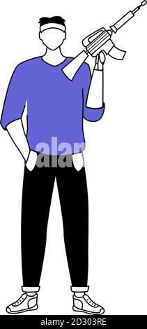 Mann hält Gewehr flache Silhouette Vektor-Illustration. Bewaffnete Person. Einbrecher mit Waffe. Terrorist. Drehgalerie. Isoliertes 2D-Umrisszeichen Stock Vektor