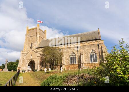 Außenansicht der St. Bartholomäus-Kirche. Orford, Suffolk. VEREINIGTES KÖNIGREICH Stockfoto