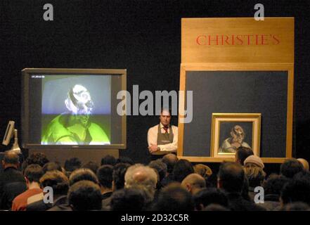 Ein Gemälde von Francis Bacon mit dem Titel 'Head of 1962', das verkauft wurde, bei Christie in London für 280,000. Das Werk ist eines von drei im Verkauf von Bacon's in einem Verkauf von Nachkriegskunst Stockfoto