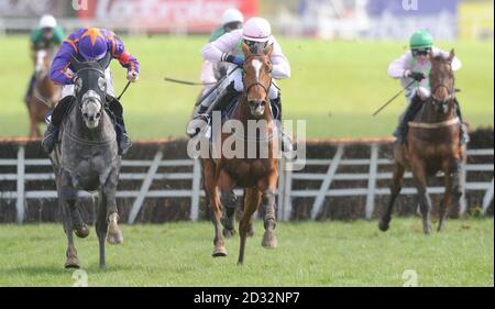 Diakali, geritten von Jockey Ruby Walsh (links) auf dem Weg zum Sieg in der AES Champion Four Year Old Hürde während des AES Festival Family Day des Festivals 2013 in Punchestown Racecourse, Co Kildare, Irland. Stockfoto