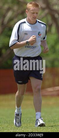 Damien Duff aus der Republik Irland während einer Trainingseinheit in Saipan. Die Republik Irland nimmt ihre letzten Vorpreperationen vor den WM-Finals in Japan und Südkorea vor. Stockfoto