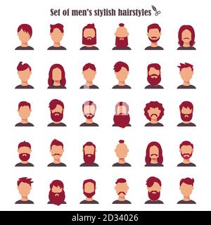 Retro Frisur Männer. Männliche retro Haar. Mohawk Hair, Frisuren aus Rock, Frisur, Skinhead. Der Klassiker und trendy. Salon Frisuren für Haarschnitt Stock Vektor