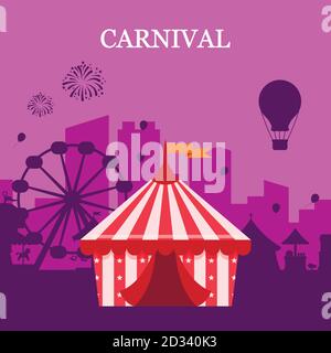 Festliche Stimmung. Karneval Titel mit bunten Elementen. Vergnügungspark Stock Vektor