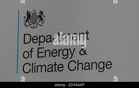 Beschilderung zum Department of Energy & Climate Change, London. Stockfoto