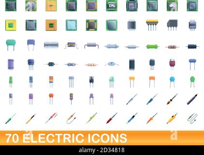70 elektrische Icons. Cartoon-Illustration von 70 elektrische Symbole Vektor-Set isoliert auf weißem Hintergrund Stock Vektor