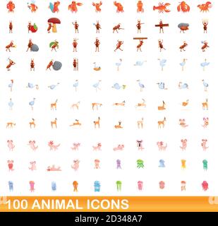100 Tier Icons einstellen. Cartoon Abbildung: 100 Tier icons Vektor auf weißem Hintergrund einstellen Stock Vektor