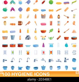 100 Hygienesymbole eingestellt. Cartoon-Illustration von 100 Hygiene-Symbole Vektor-Set isoliert auf weißem Hintergrund Stock Vektor