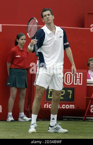 Der britische Tim Henman zeigt seine Fustration nach dem Verlieren. Stockfoto