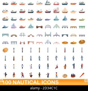 100 nautische Symbole eingestellt. Cartoon-Illustration von 100 nautischen Symbole Vektor-Set isoliert auf weißem Hintergrund Stock Vektor