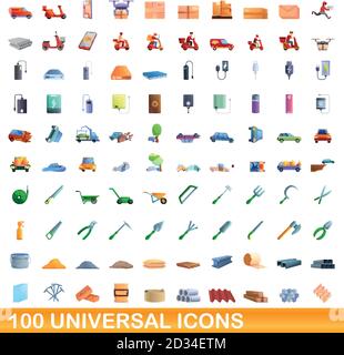 100 universelle Symbole gesetzt. Cartoon Illustration von 100 universelle Symbole Vektor auf weißem Hintergrund einstellen Stock Vektor