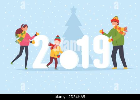 Frohe Festtage, frohe Festtage und Frohes neues Jahr. Grußkarte. 2019 Stock Vektor