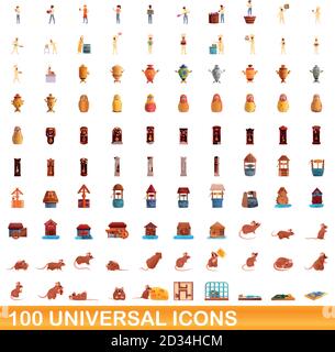 100 universelle Symbole gesetzt. Cartoon Illustration von 100 universelle Symbole Vektor auf weißem Hintergrund einstellen Stock Vektor