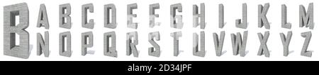 Konzeptuell grau schwer rauen Beton gebaut Schriftart oder Typ, Bauindustrie Stück isoliert weißen Hintergrund. Stockfoto