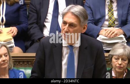 Schatzkanzler Philip Hammond liefert seinen ersten Frühling Erklärung im Unterhaus, London, gegen eine Reihe von positiven wirtschaftlichen Indikatoren. Stockfoto