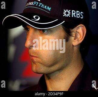 Williams' Mark Webber während einer Pressekonferenz in Silverstone vor dem Grand Prix von Großbritannien, der am Sonntag stattfinden wird. Stockfoto