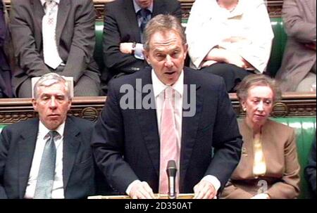 Videograb des Premierministers Tony Blair vor dem Unterhaus im Zentrum von London. Stockfoto