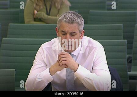 Brexit Staatssekretär Stephen Barclay, die vor dem Verlassen der Europäischen Union Ausschuß, nachdem Premierminister Theresa May gestand Brexit wieder zu verzögern und zu der Führer der Jeremy Corbyn sprechen, um zu versuchen, die Blockade zu brechen. Stockfoto