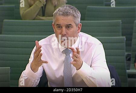 Brexit Staatssekretär Stephen Barclay, die vor dem Verlassen der Europäischen Union Ausschuß, nachdem Premierminister Theresa May gestand Brexit wieder zu verzögern und zu der Führer der Jeremy Corbyn sprechen, um zu versuchen, die Blockade zu brechen. Stockfoto