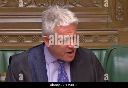 Sprecher John Bercow adressen MPs während Prime Minister's Fragen im Unterhaus, London. Stockfoto