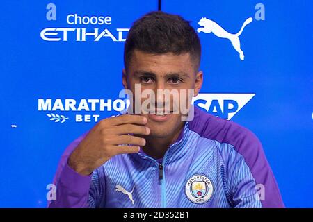 Von Manchester City Rodri während der Pressekonferenz in der Stadt Football Academy, Manchester. Stockfoto