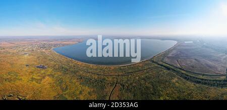 LUFTAUFNAHME AUF LUNGEN- UND KATLABUKH-SEEN, RAJON IZMAIL, OBLAST ODESSA, UKRAINE Stockfoto