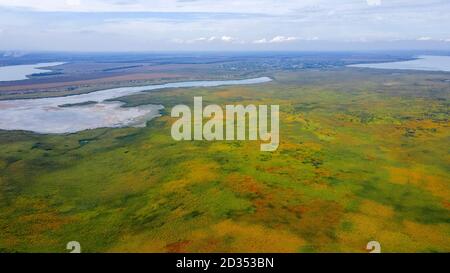 LUFTVIEW AUF LUNGEN- UND KATLABUKH-SEEN, RAJON IZMAIL, OBLAST ODESSA, UKRAINE Stockfoto