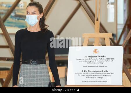 Santiago De Compostela, Galicien, Spanien. Oktober 2020. Königin Letizia von Spanien besucht am 7. Oktober 2020 das Schuljahr 2020/2021 der Berufsausbildung im Integrierten Berufsbildungszentrum 'Politecnico de Santiago' in Santiago de Compostela, Spanien Quelle: Jack Abuin/ZUMA Wire/Alamy Live News Stockfoto