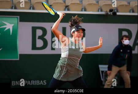 Paris, Frankreich, Italien. Oktober 2020. Shuko Aoyama und Ena Shibahara aus Japan in Aktion beim Doppel-Viertelfinale des Roland Garros 2020, Grand Slam Tennisturnier, am 7. Oktober 2020 im Roland Garros Stadion in Paris, Frankreich - Foto Rob Prange/Spanien DPPI/DPPI beim Viertelfinale des Roland Garros 2020, Grand Slam, Tennis Internationals in paris, frankreich, Italien, Oktober 07 2020 Kredit: Unabhängige Fotoagentur/Alamy Live Nachrichten Stockfoto