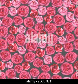 Aquarell Nahtloses Muster mit rosa und roten Rosen Stockfoto