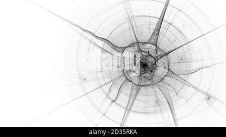 Neuron mit Axonen, invertiert schwarz und weiß, computergenerierte abstrakte Vorlage, 3D-Rendering Stockfoto