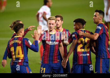 Phillippe Coutinho des FC Barcelona feiert seinen TorPhillippe Coutinho des FC Barcelona feiert sein Tor während des La Liga-Spiels zwischen FC Barcelona und Sevilla FC gespielt im Camp Nou Stadion am 4. Oktober 2020 in Barcelona, Spanien. (Foto von PRESSINPHOTO) Stockfoto