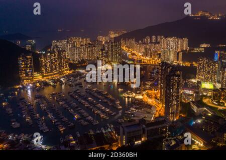 Luftaufnahme von Aberdeen Typhoon Shelter und Ap Lei Chau, Hong Kong Stockfoto