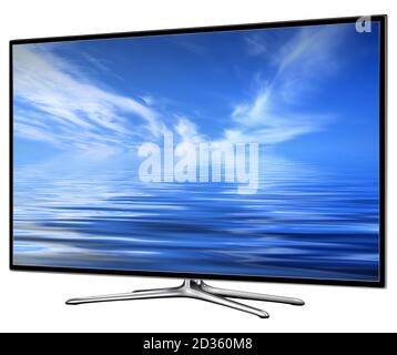 TV, modernes lcd, LED, isoliert mit Wolken auf dem Bildschirm. Stockfoto