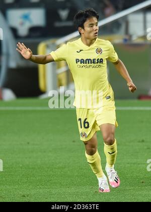 Takefusa Kubo von Villarreal CF beim La Liga Spiel zwischen FC Barcelona und Villarreal CF spielte am 27. September 2020 im Camp Nou Stadion in Barcelona, Spanien. (Foto von PRESSINPHOTO) Stockfoto
