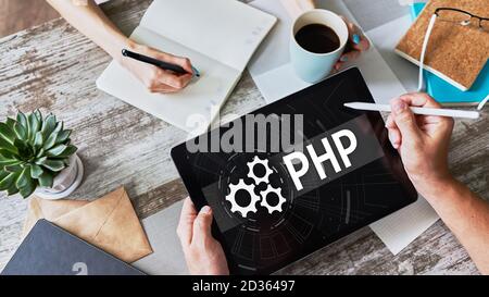 PHP-Programmiersprache. Web- und Anwendungsentwicklungskonzept Stockfoto